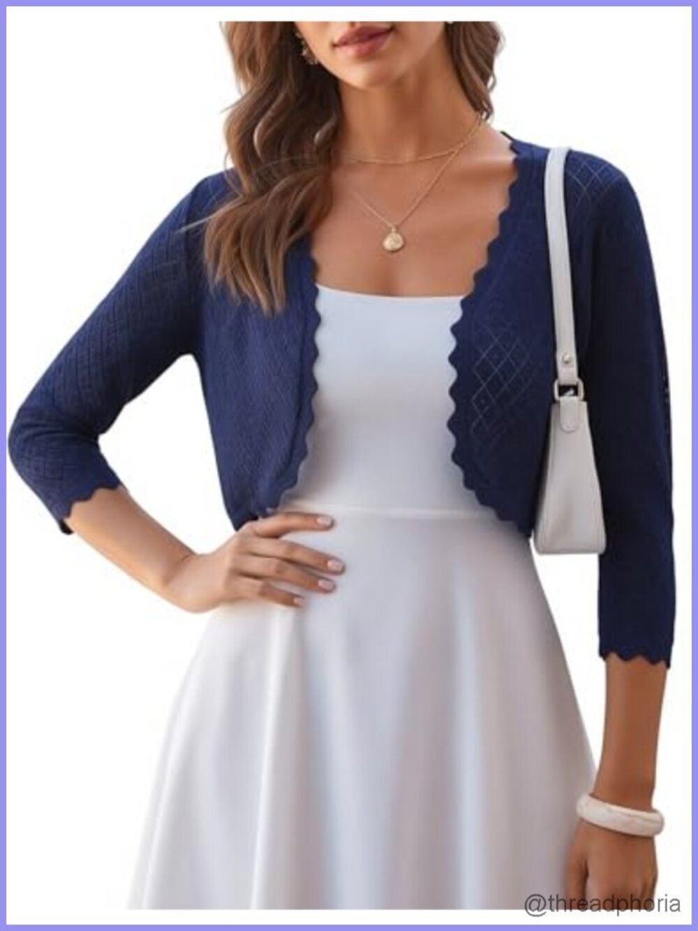 Crochet Bolero Shrug 3/4 Sleeve Open Front Knit Cardigan for Dresses